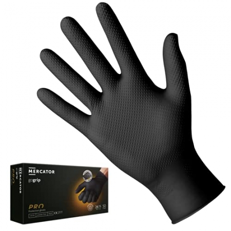 Rękawiczki nitrylowe czarne I nitryl I bezpudrowe | MERCATOR gogrip black I rozmiar XL | 50 sztuk