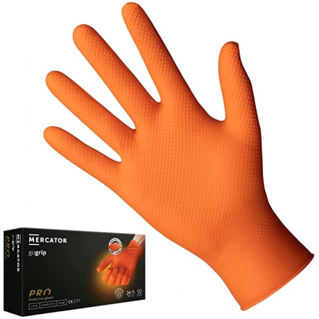 Rękawiczki nitrylowe pomarańczowe I nitryl I bezpudrowe | MERCATOR gogrip orange rozmiar L | 50 sztuk