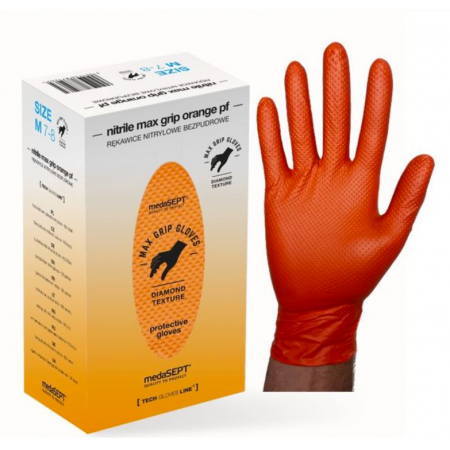 Rękawiczki nitrylowe pomarańczowe I nitryl bezpudrowe | medaSEPT® grip orange | rozmiar L | 100 sztuk