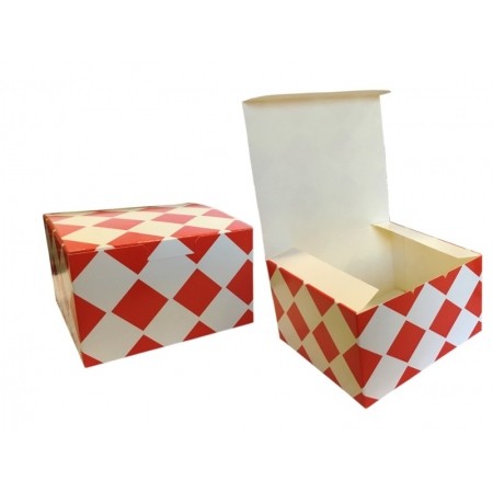 Pojemnik papierowy FOOD BOX na hamburger, 130x130x80mm, czarwona kratka 100szt.
